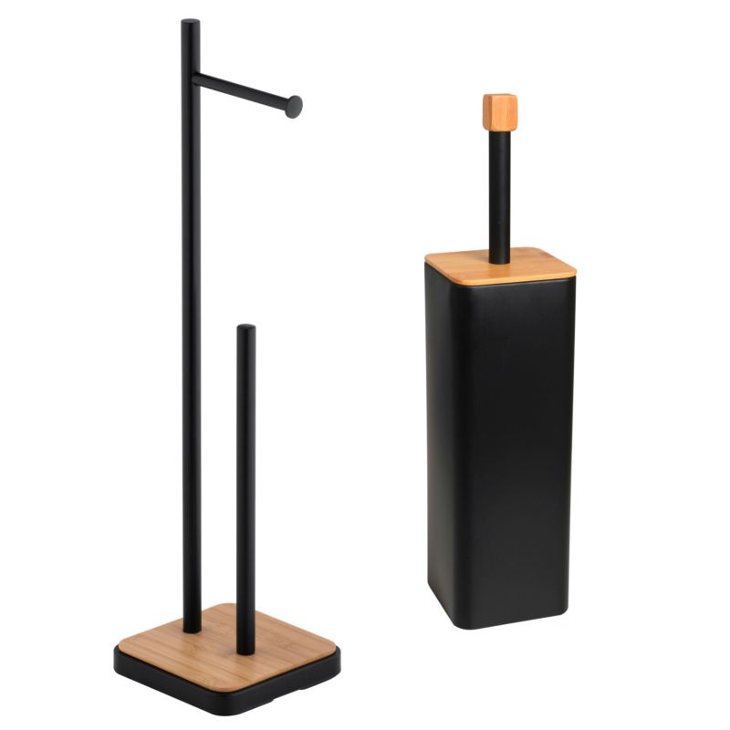 Toiletsæt 2-delt Sort Bambus Stål 45 cm
