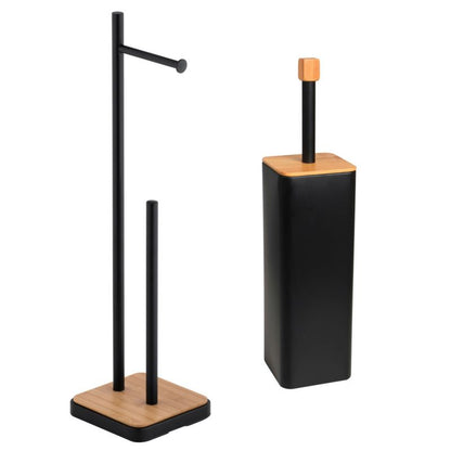 Toiletsæt 2-delt Sort Bambus Stål 45 cm