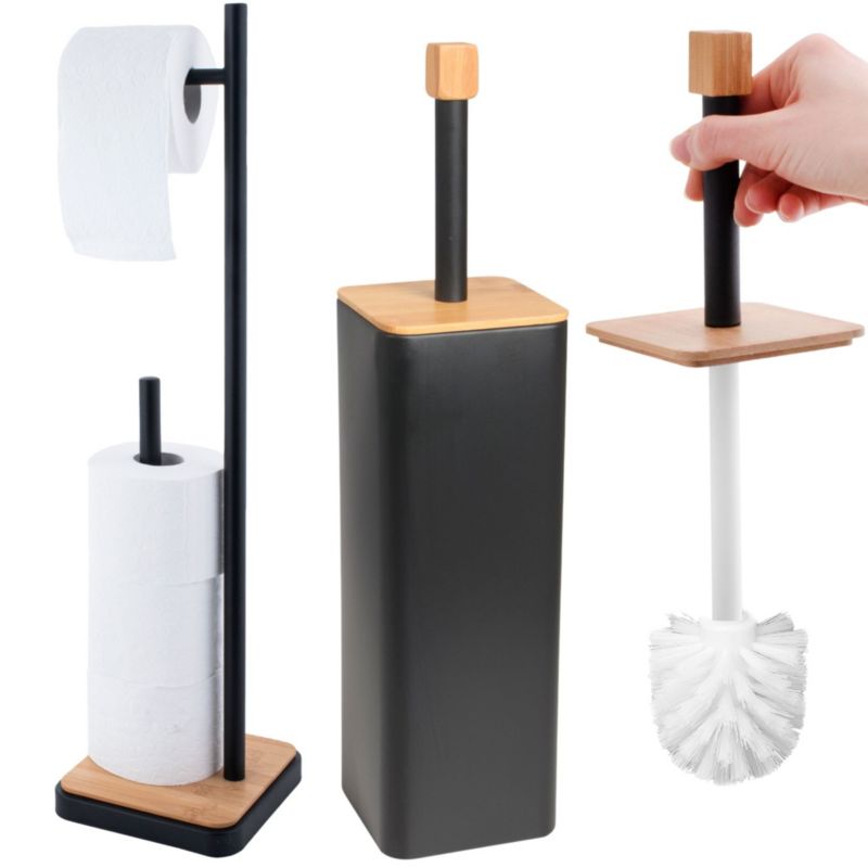 Toiletsæt 2-delt Sort Bambus Stål 45 cm
