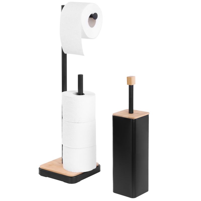 Toiletsæt 2-delt Sort Bambus Stål 45 cm
