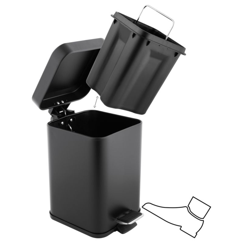 Toiletsæt 2-i-1 Sort Mat med Pedalspand 3 L, Holder og Toiletbørste