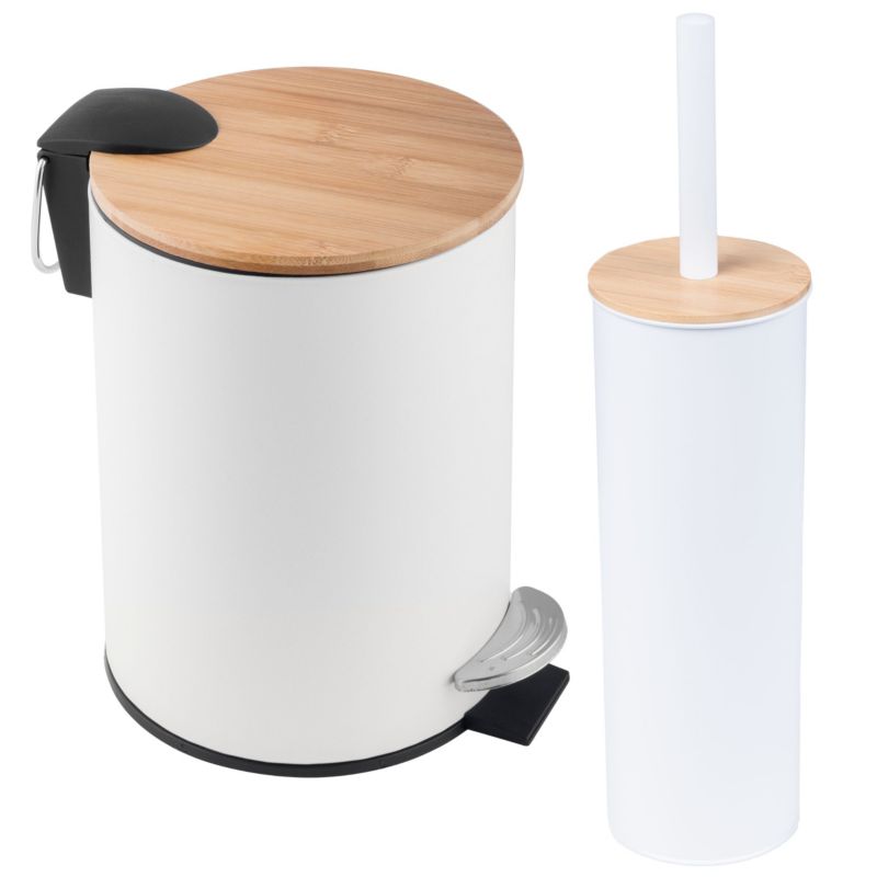 Badeværelsessæt med Pedalspand 3 L og Toiletbørste Hvid/Bambus 5904202157294