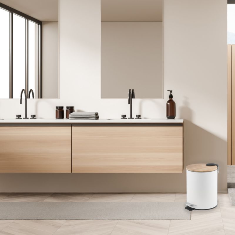 Badeværelsessæt med Pedalspand 3 L og Toiletbørste Hvid/Bambus 5904202157294