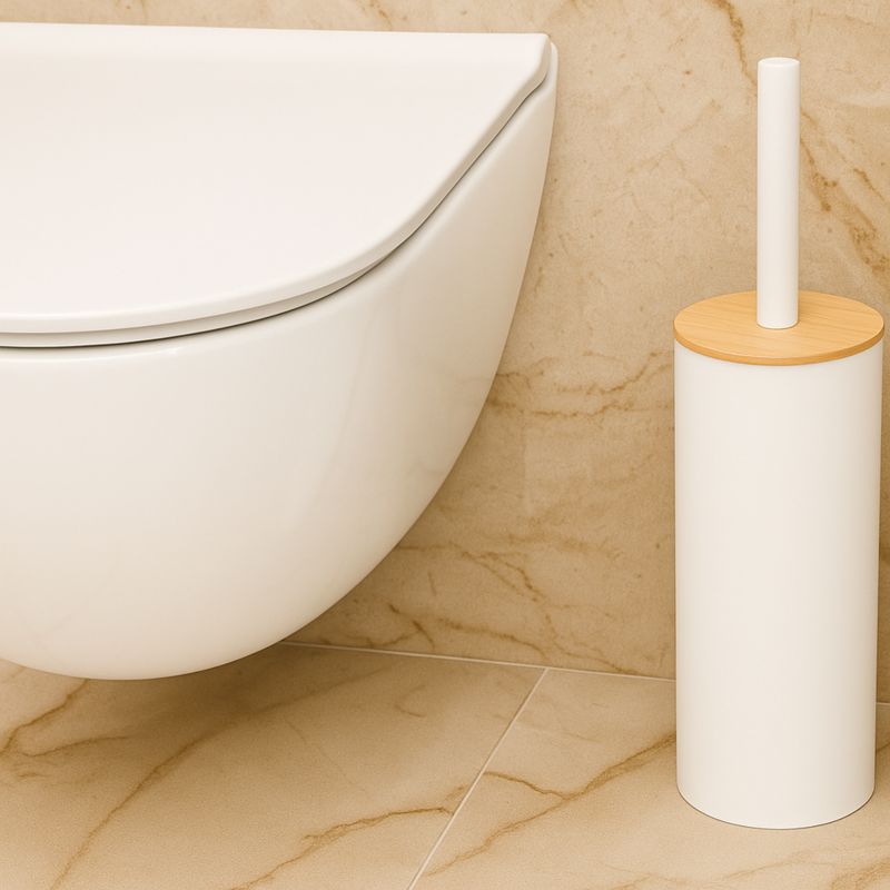 Badeværelsessæt med Pedalspand 3 L og Toiletbørste Hvid/Bambus 5904202157294
