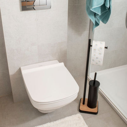Badeværelsessæt med Pedalspand 3 L og Toiletbørsteholder Sort Mat Bambus