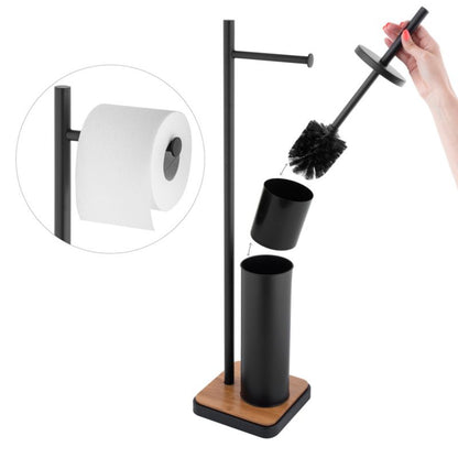 Badeværelsessæt med Pedalspand 3 L og Toiletbørsteholder Sort Mat Bambus