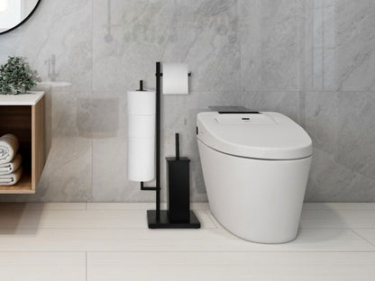 Badeværelsessæt Sort Mat: Affaldsspand 3 L og Toiletbørsteholder med Papirholder
