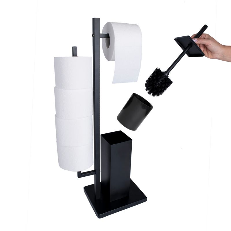 Badeværelsessæt Sort Mat: Affaldsspand 3 L og Toiletbørsteholder med Papirholder