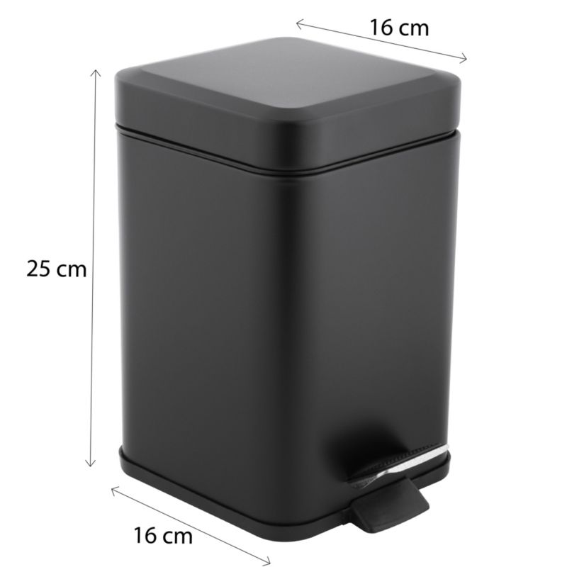 Badeværelsessæt Sort Mat med Bambus: Firkantet 3L Pedalspand og Toiletbørsteholder med Papirholder