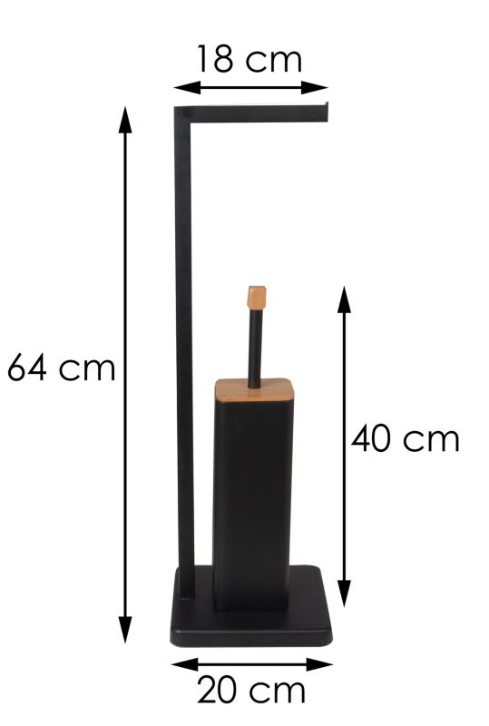Badeværelsessæt Sort Mat med Bambus: Firkantet 3L Pedalspand og Toiletbørsteholder med Papirholder