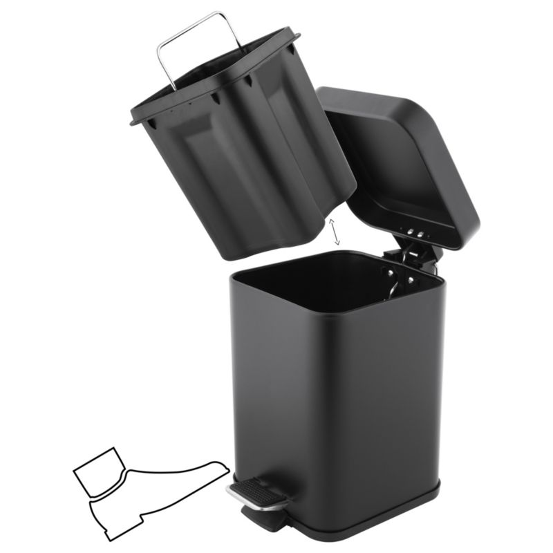 Toiletsæt Sort med Bambus 3L Pedalspand Soft Close og Holder med WC-Børste