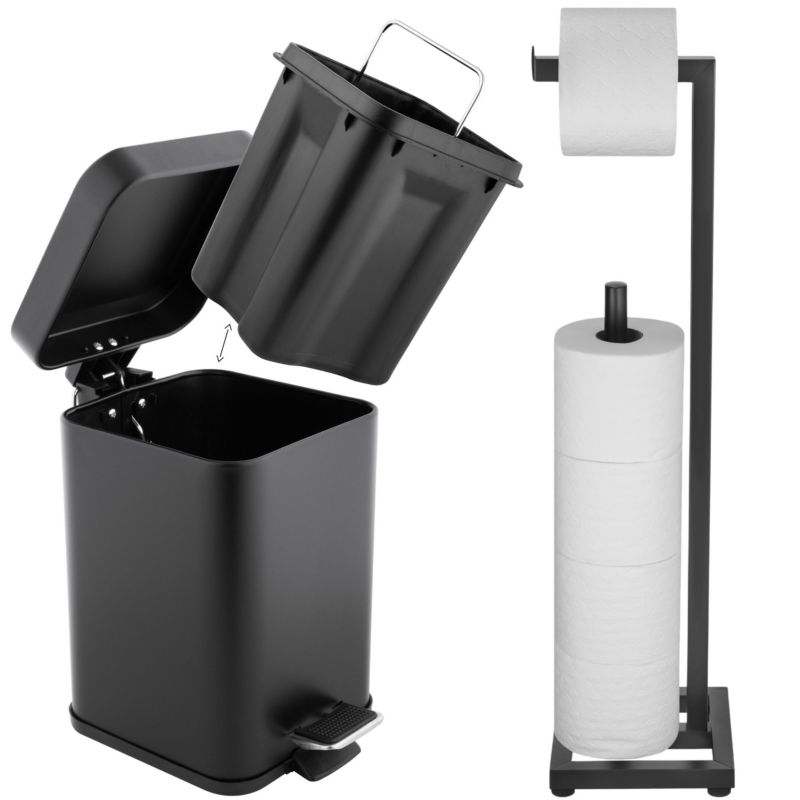Badeværelsessæt med 3L Affaldsspand og Toiletpapirholder Mat Sort | CH.MUTI-BLK_P.PAP1-BLK