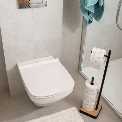 Badeværelsessæt med 3 L Pedalspand og Toiletpapirstativ med Bambus | CH.MUTI-BLK_P.SAGA