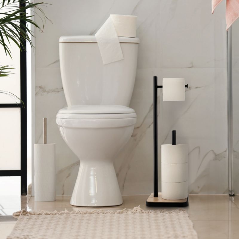 Badeværelsessæt med 3 L Pedalspand og Toiletpapirstativ med Bambus | CH.MUTI-BLK_P.SAGA