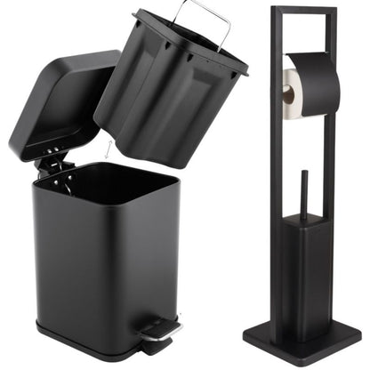 Badeværelsessæt med Toiletbørsteholder, Toiletrulleholder og Pedalspand 3 L Sort