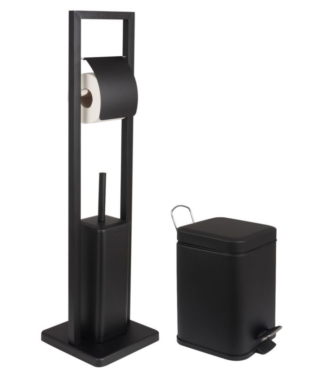 Badeværelsessæt med Toiletbørsteholder, Toiletrulleholder og Pedalspand 3 L Sort