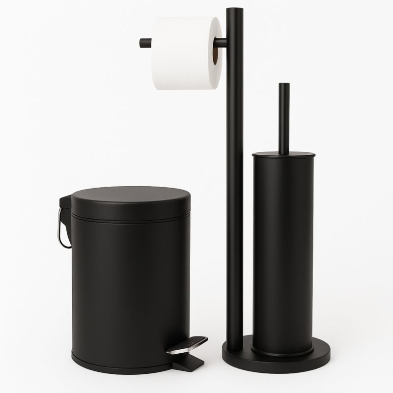 Badeværelsessæt med Pedalspand 3 L og Toiletbørsteholder Sort Mat