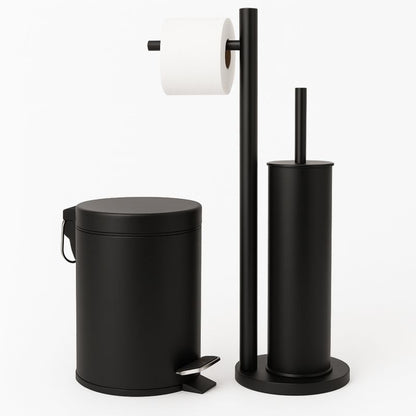 Badeværelsessæt med Pedalspand 3 L og Toiletbørsteholder Sort Mat