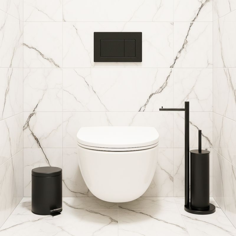 Badeværelsessæt med Pedalspand 3 L og Toiletbørsteholder Sort Mat