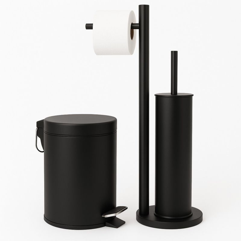 Badeværelsessæt med Pedalspand 3 L og Toiletbørsteholder Sort Mat