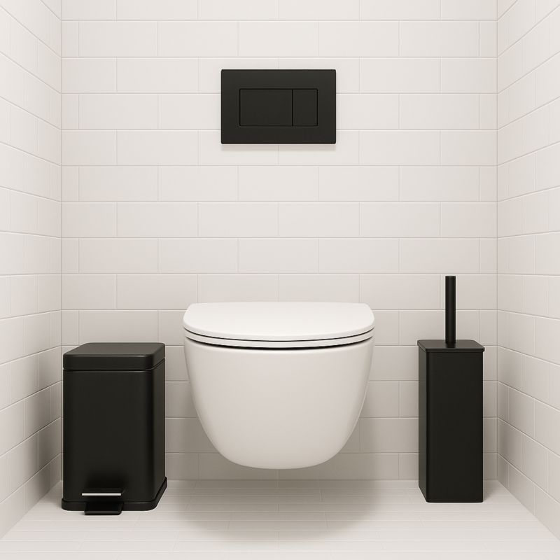 Toiletsæt med Skraldespand 3 L og Toiletbørste Sort Mat Stål