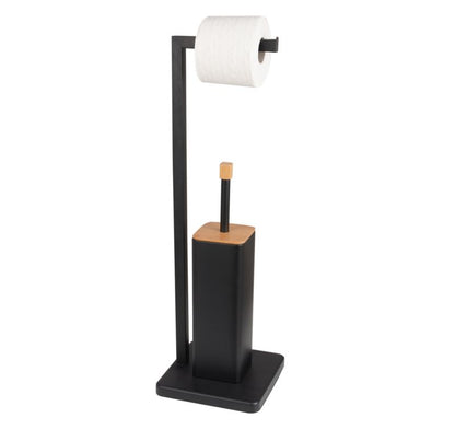 Badeværelsessæt med Pedalspand 3 L Soft Close og Toiletbørsteholder Sort Mat Bambus