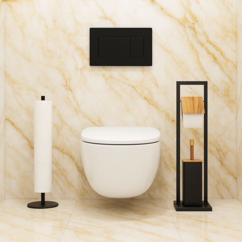 Toiletsæt Sort Mat Stål med WC-børste og Toiletpapirholder