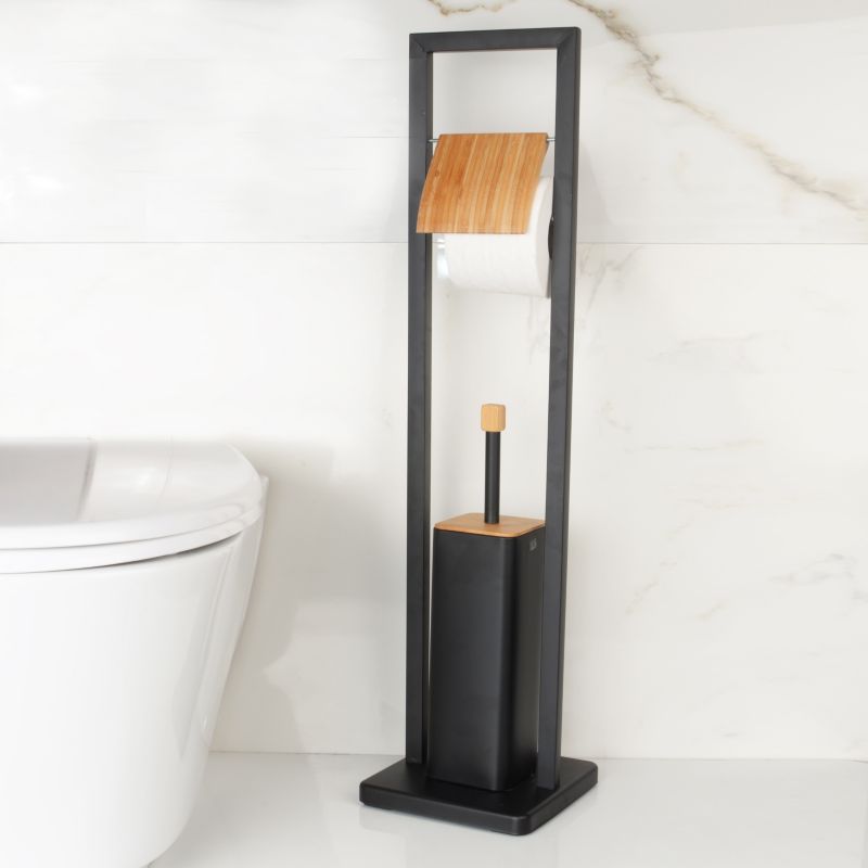 Toiletsæt Sort Mat Stål med WC-børste og Toiletpapirholder