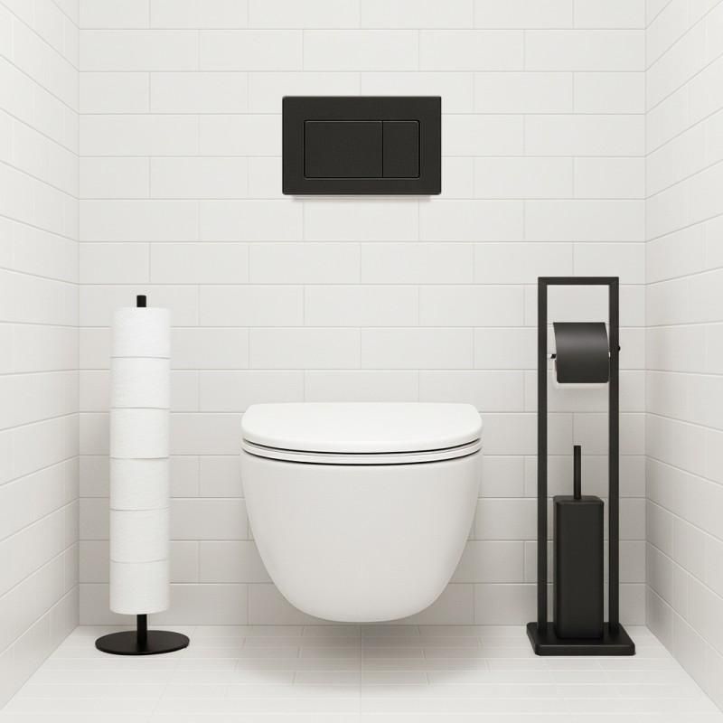 Badeværelsessæt 2-i-1 Toiletbørste og Holder med Reservepapirstativ Sort Mat Stål