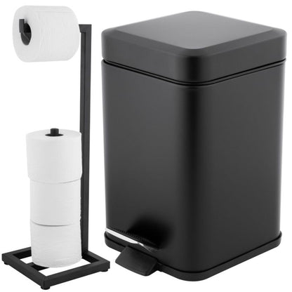 Toiletsæt med Stående Toiletpapirholder og 3L Pedalspand Soft Close Sort Mat