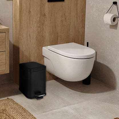 Toiletsæt med Stående Toiletpapirholder og 3L Pedalspand Soft Close Sort Mat