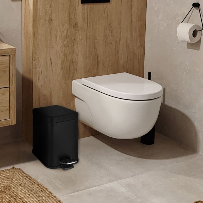 Toiletsæt med Stående Toiletpapirholder og 3L Pedalspand Soft Close Sort Mat