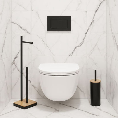 Toiletsæt med Silikonebørste og Toiletpapirholder Sort Bambus