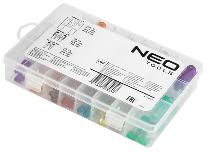 NEO TOOLS bilsikringesæt, 88 stk., 3 typer, 1 sæt