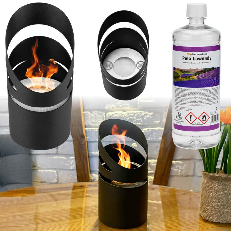 Fritstående Biokamin TUBE 18,9x9,4 cm Sort Mat med Bioethanol