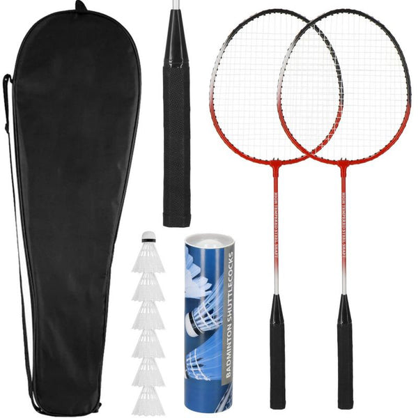 Springos 9-i-1 badminton sæt med 2 ketchere og 6 fjerbolde, 1 sæt