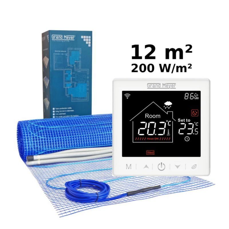 Gulvvarmesæt 12 m² 200W med Wi-Fi Termostat SN-10