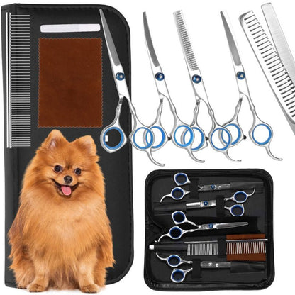 Springos hundeklippesæt med 4 grooming-sakse, kam, olie, klud og etui – 1 sæt
