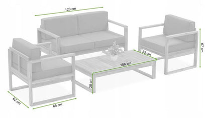 Zestaw drewnianych Mebli Ogrodowych DALI Sofa 2xFotel Stolik drewniany 4os 1 szt