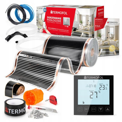 Infrarød Varmefolie Sæt 140W 50 cm 1,5 m² med TF-H1 Termostat Sort