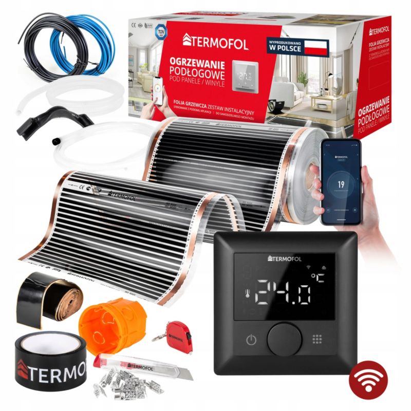Varmefolie 50 cm 14 m² 220W med TF-H5 WiFi Termostat Sort