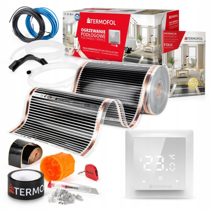 Infrarød Varmefolie Sæt 220W 50 cm 10 m² med TF-H6 Termostat Hvid | 5907599613626