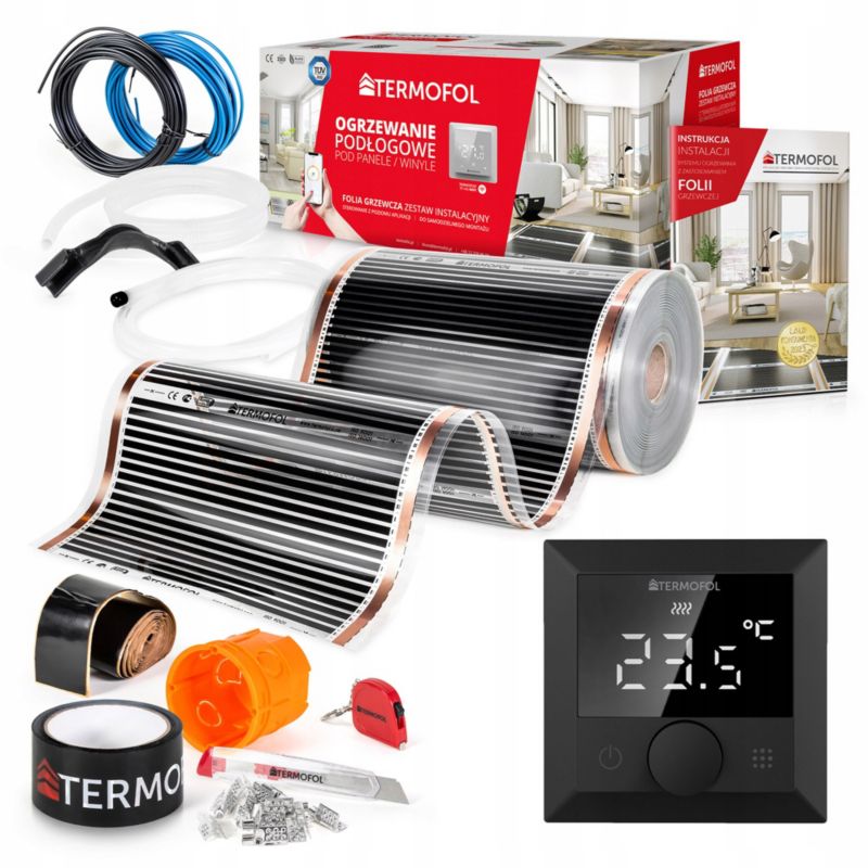 Infrarød Varmefolie Sæt 50 cm 1 m² 220W med Termostat TF-H5 Sort | 5907599641957