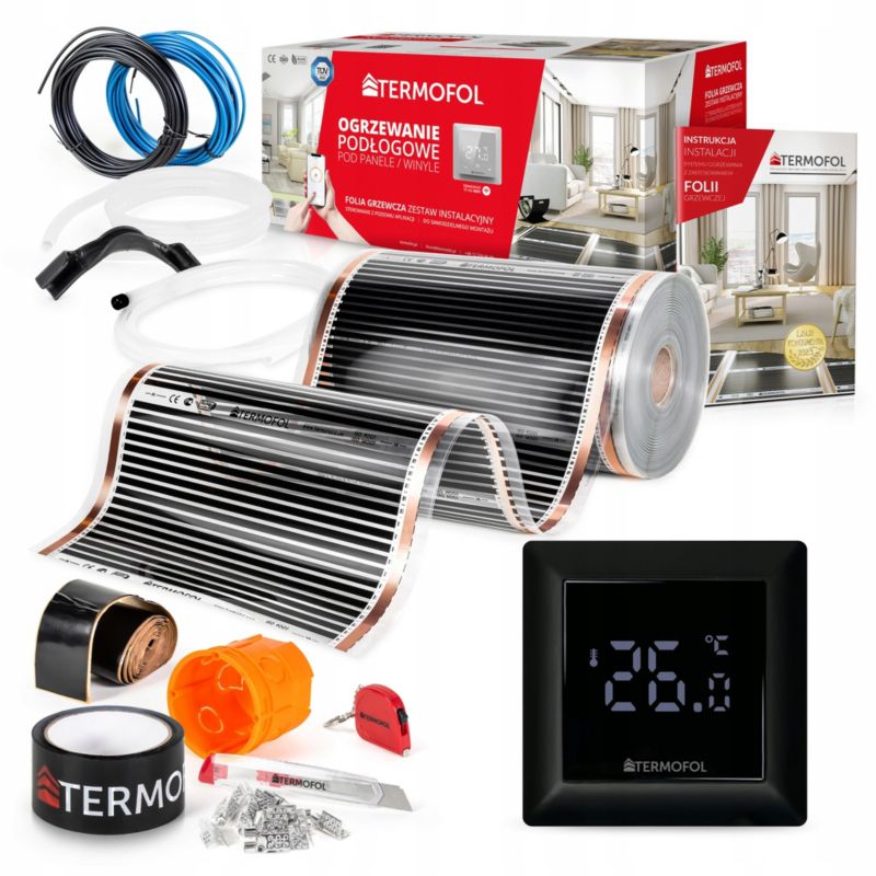 Infrarød Varmefolie Sæt 220W 50 cm 1 m² med TF-H6 Termostat Sort