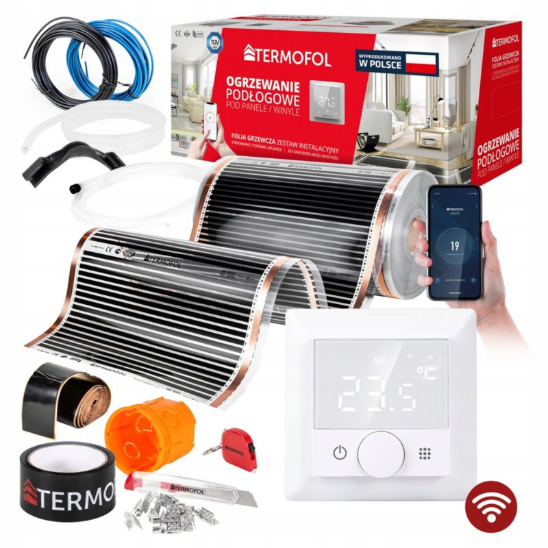 Infrarød Varmefolie Sæt 60W 50 cm 2 m² med TF-H5 WiFi Termostat