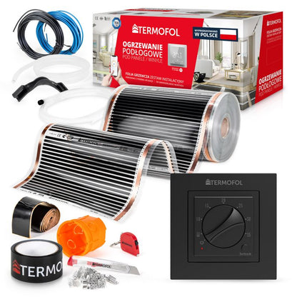 Infrarød Varmefolie Sæt 50 cm 220W 1 m² med TF-H3 Termostat Sort