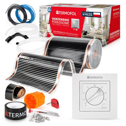 Infrarød Varmefolie Sæt 50 cm 220W med TF-H3 Termostat Hvid