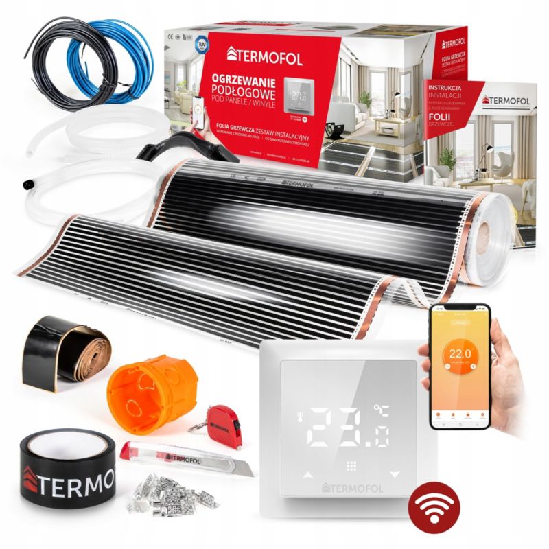 Infrarød Varmefolie Sæt 140W 100 cm 6 m² med WiFi Termostat
