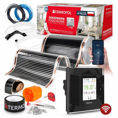 Varmefoliesæt 60W 50 cm 30 m² med TF-H7 Sort WiFi Termostat | 5907599645610