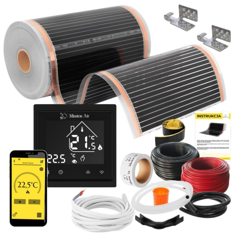 Infrarød Varmefolie Sæt 160W 1 m² 50 cm med Libra Termostat Sort | 5904890244627